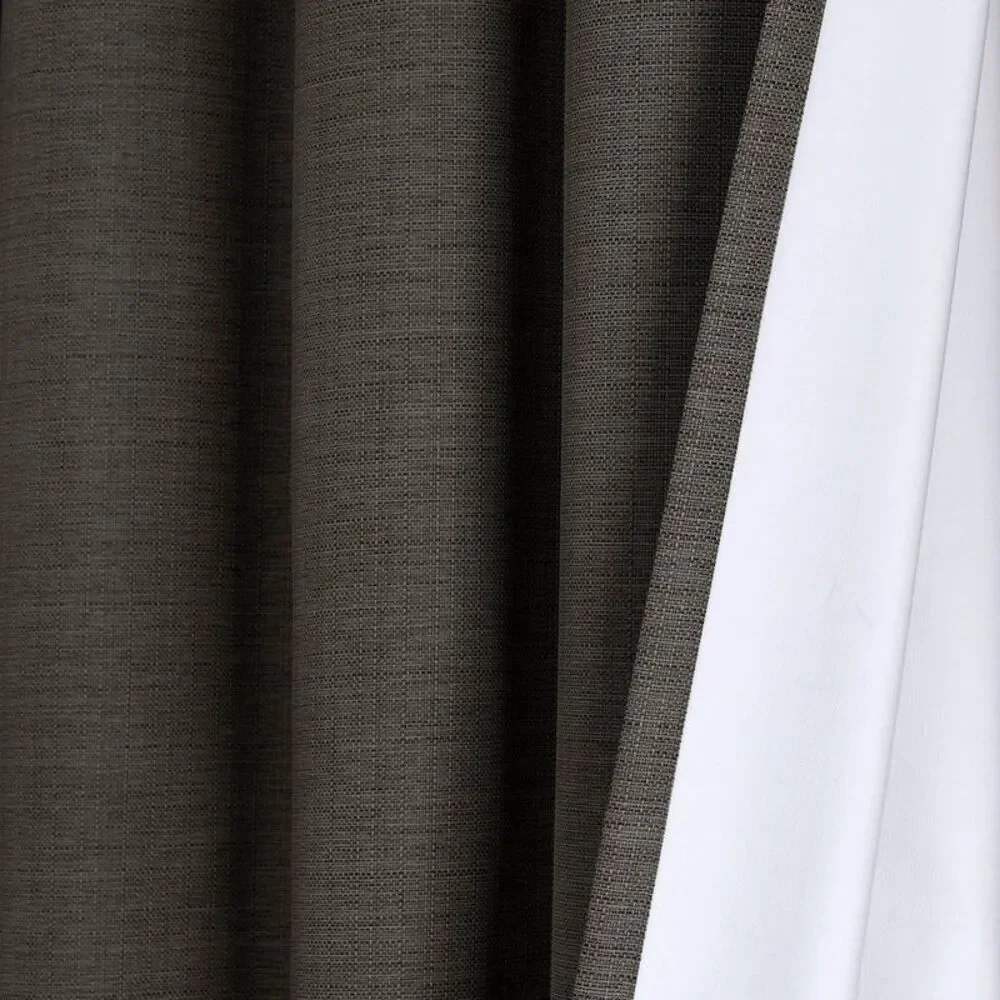 Faux Linen Absolute Blackout Grommet Top Single Curtain Panel Charcoal 84x52